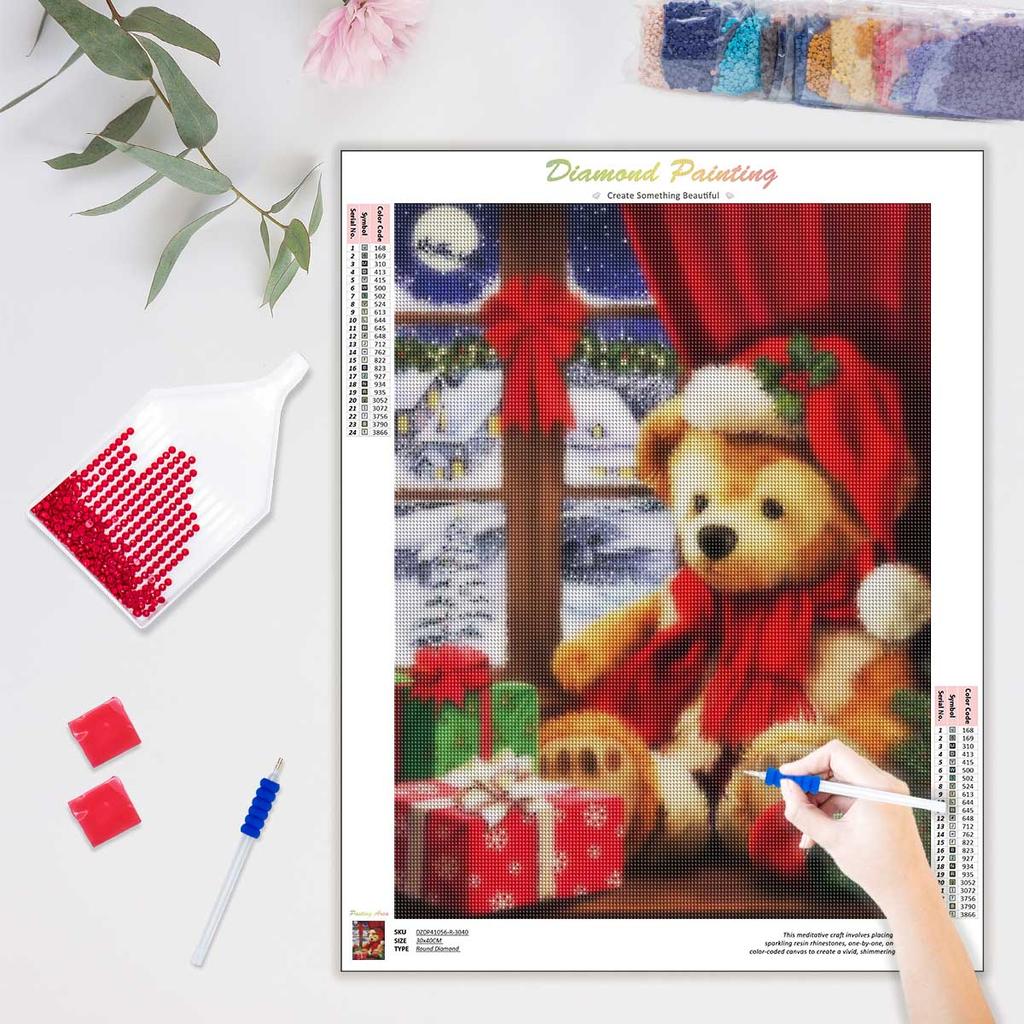 5D Алмазная вышивка крестом Рождественский медведь Алмазная картина Животное Мозаика Окно Изображение горный хрусталь Подарок 30x40 см/12x16 дюймов