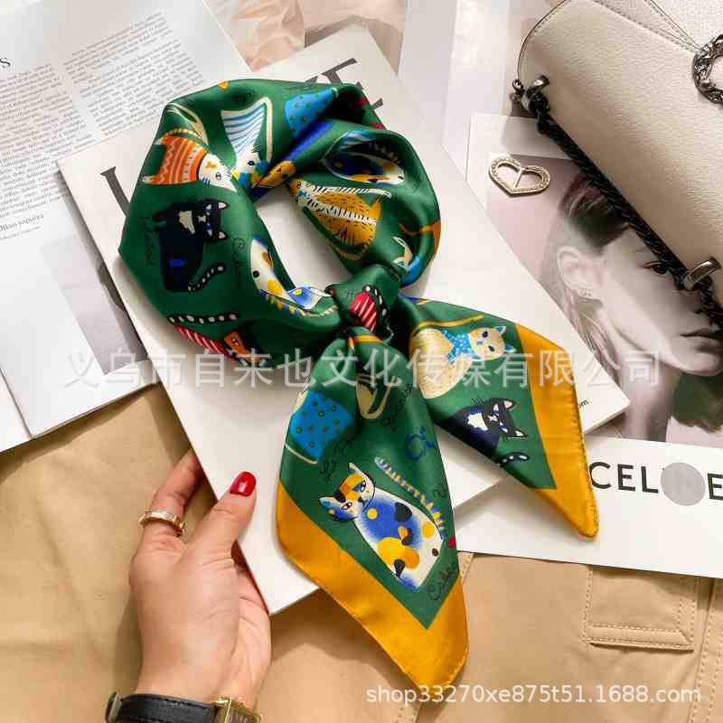 Versatile fashion floral 71 imitation silk square scarf scarf high-end polka dot neck silk scarf rhombus spring