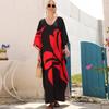 Women's Plus Size Cover-ups Printed Bat Sleeve Long Gown Loose Plus Size Holiday Beach Dress Bikini Outer Shirt