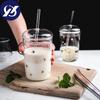 Термостойкая стеклянная офисная чайная чашка, креативная прозрачная кофейная кружка с крышкой и соломинкой, бытовая чашка для молока, сока, дорожная посуда для напитков