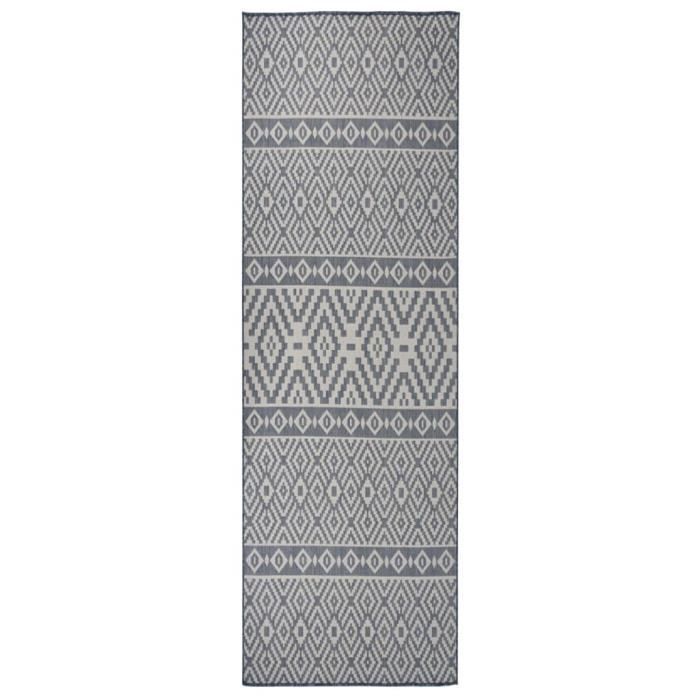 VidaXL Tapis à tissage plat d'extérieur 80x250 cm Rayures bleues
