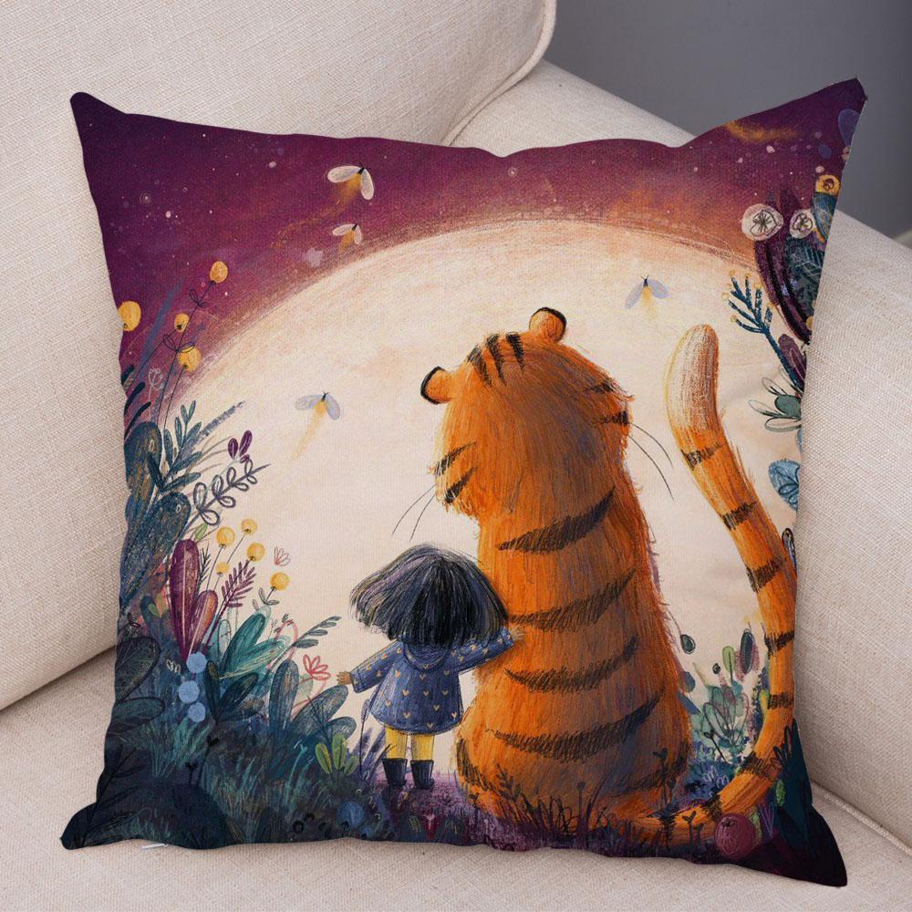 Super Soft Plush Pillow Case for Sofa Home Watercolor Cartoon Girl Cushion Cover Decor Fairy Tale World Lovely Child Pillowcase