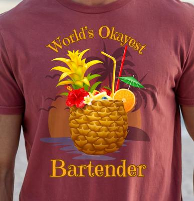 Unisex Shirt Cotton Oversize Large Size World's Okayest Bartender T-Shirt, Bartenders Tee, Fun Bar Shirt