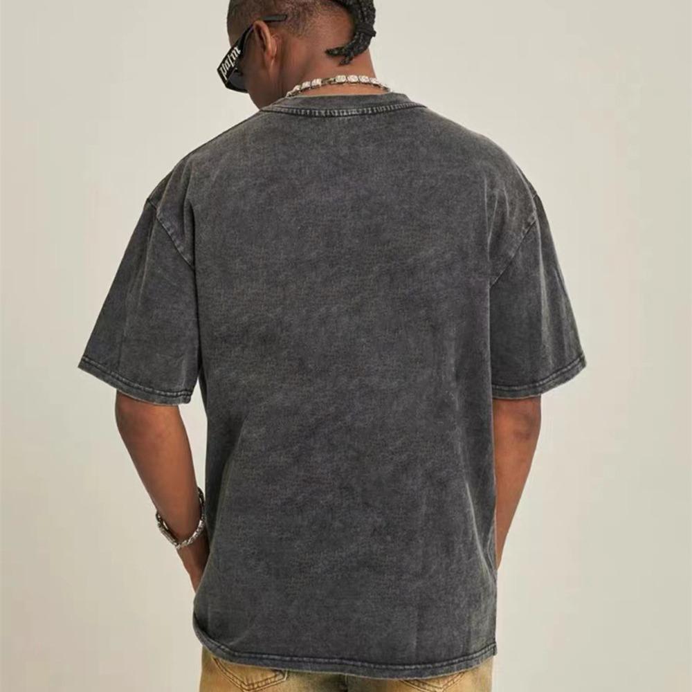 Мужская футболка с коротким рукавом 230G в винтажном стиле, универсальная однотонная, свободного кроя, с круглым вырезом, модный топ Инс