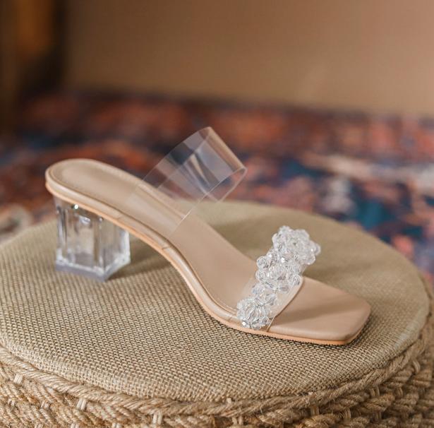 Модные прозрачные ПВХ сандалии женские на высоком блочном каблуке шлепанцы туфли женские прозрачные на каблуке шлепанцы с двойным ремешком шлепанцы хрустальные сандалии