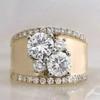 Classic Inlaid White CZ Women's Ring Aesthetic Gold Color Geometry Daily Wear Party Jewelry Anniversary Gift