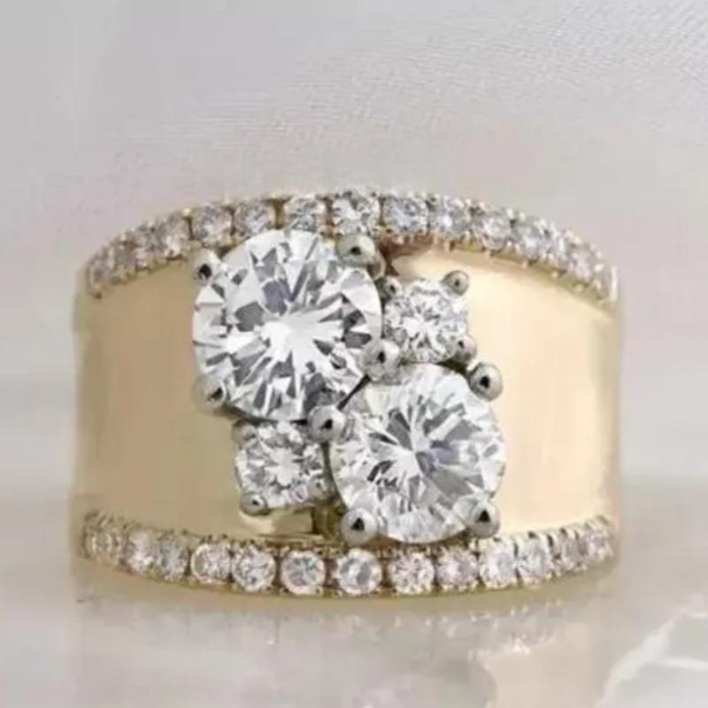Classic Inlaid White CZ Women's Ring Aesthetic Gold Color Geometry Daily Wear Party Jewelry Anniversary Gift