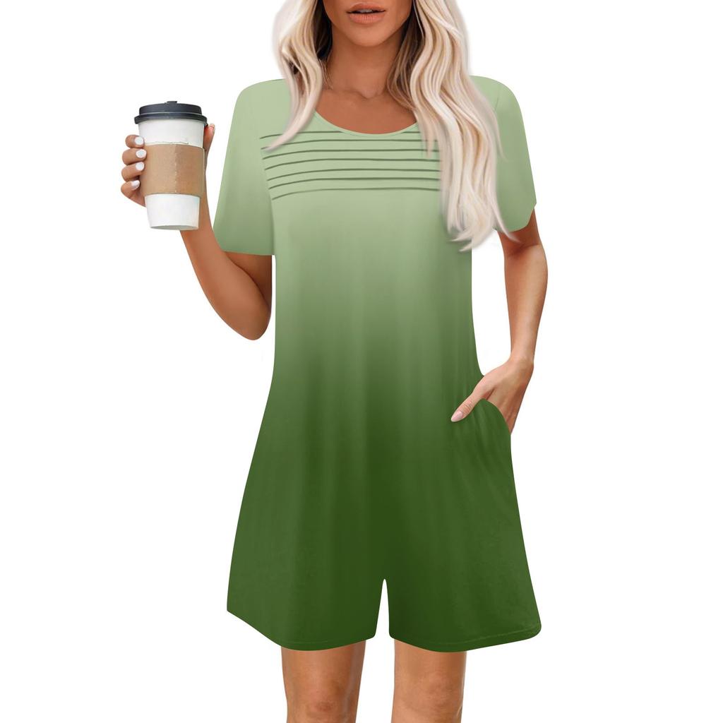 Womens Casual Short Sleeve Jumpsuit Fashion Top Jumpsuit Shorts Rompers With Pockets