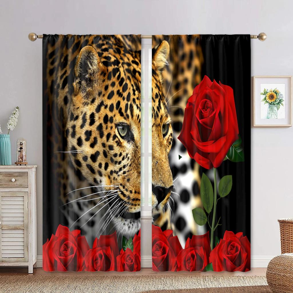 Новые розы, леопарда, тигра, дикого животного, узор, высокая затемняющая штора для спальни, гостиной, 2 панели, затемняющая штора, новые