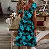 Summer Fashion Women's V Neck Short Sleeve Flower Printed  Dress Sex Short Skirt Dresses