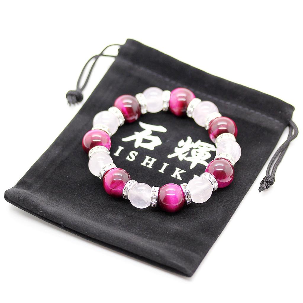 Ishiki AAAA Rank Amulet Natural Stone Rose Quartz 12 мм Розовый тигровый глаз 14 мм Браслет Power Stone B185