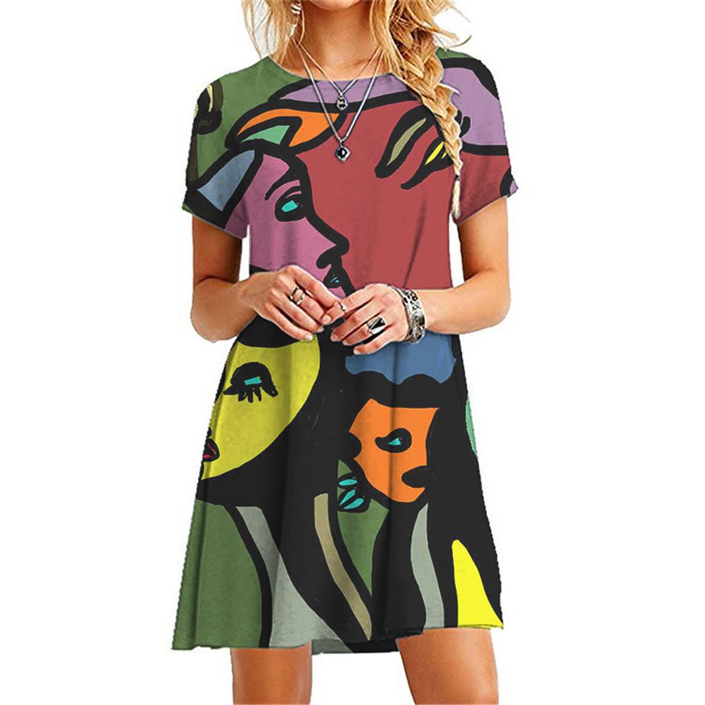 Платье ужасов с черепом и цветочным принтом, женские свободные повседневные платья большого размера, летнее модное уличное платье Kawaii с коротким рукавом