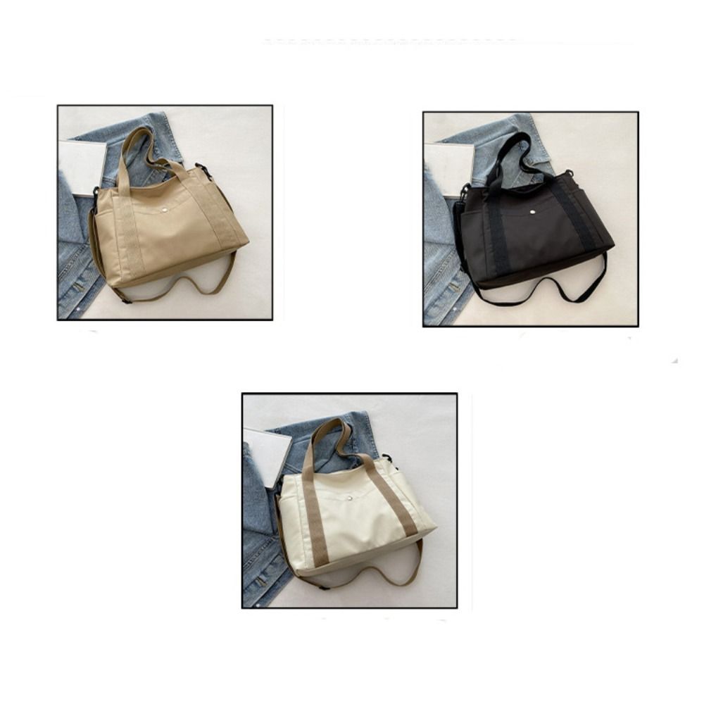 Practical Solid Color Multi Pocket Tote Bag Large Capacity Simple Nylon Crossbody Bag Lightweight Canvas Tote Bag Work