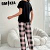 GMXIA Women's Plaid Homewear Pajamas Two Piece Set with Pockets Casual Comfortable Wearable Thin Pajamas