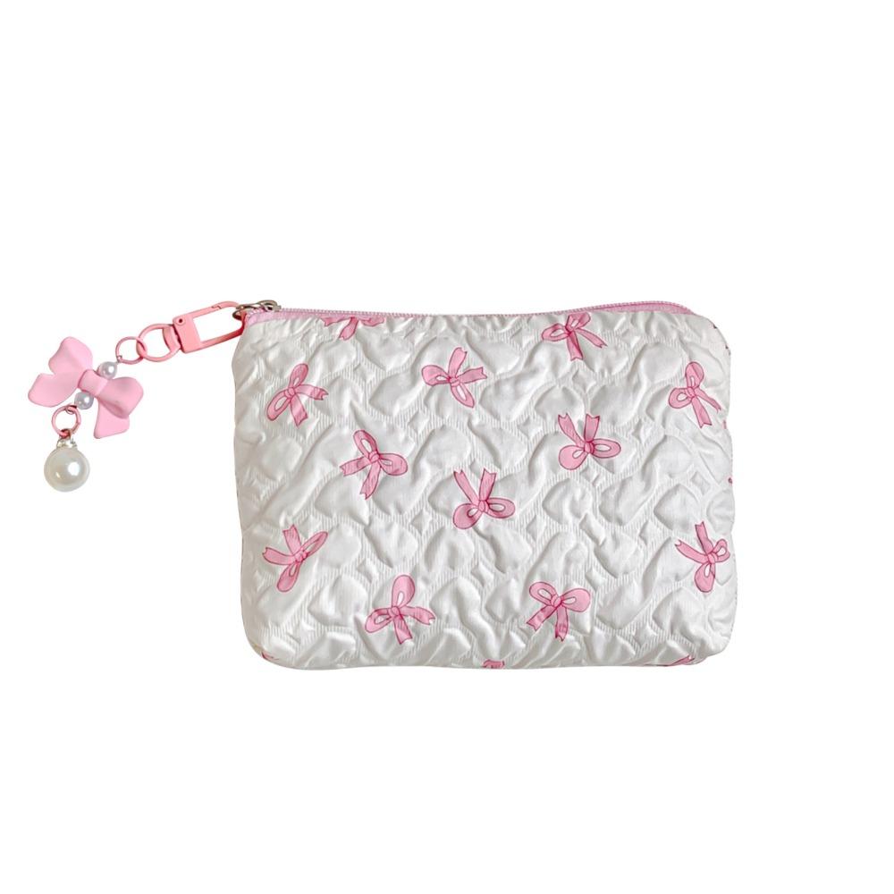 Bow Pendant Bow Cosmetic Bag Zipper Coin Purse Travel Wash Bag Balletcore Makeup Bag  Girls