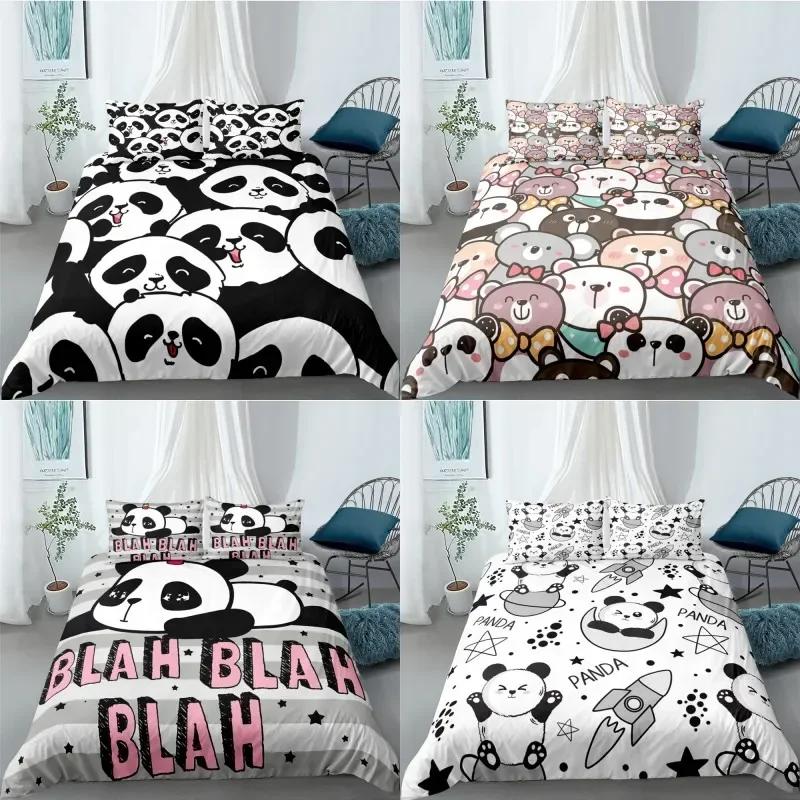 Cartoon Cute Panda Comfortable Duvet Quilt Cover Pillowcase Bedding Set Children Bedroom Decoration Home Textile