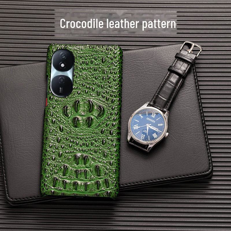 Защитный чехол из полупокрытой кожи с тиснением под крокодила из коровьей кожи для Honor Play 50 Plus.