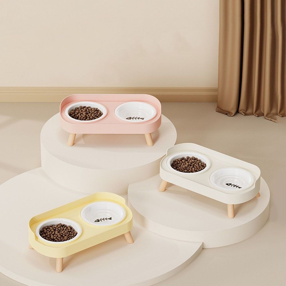 Практичная керамическая двойная миска для кошек, защита шеи, непроливающаяся, миски для воды для кошек, противоскользящая с подставкой, кормушка для домашних животных для дома
