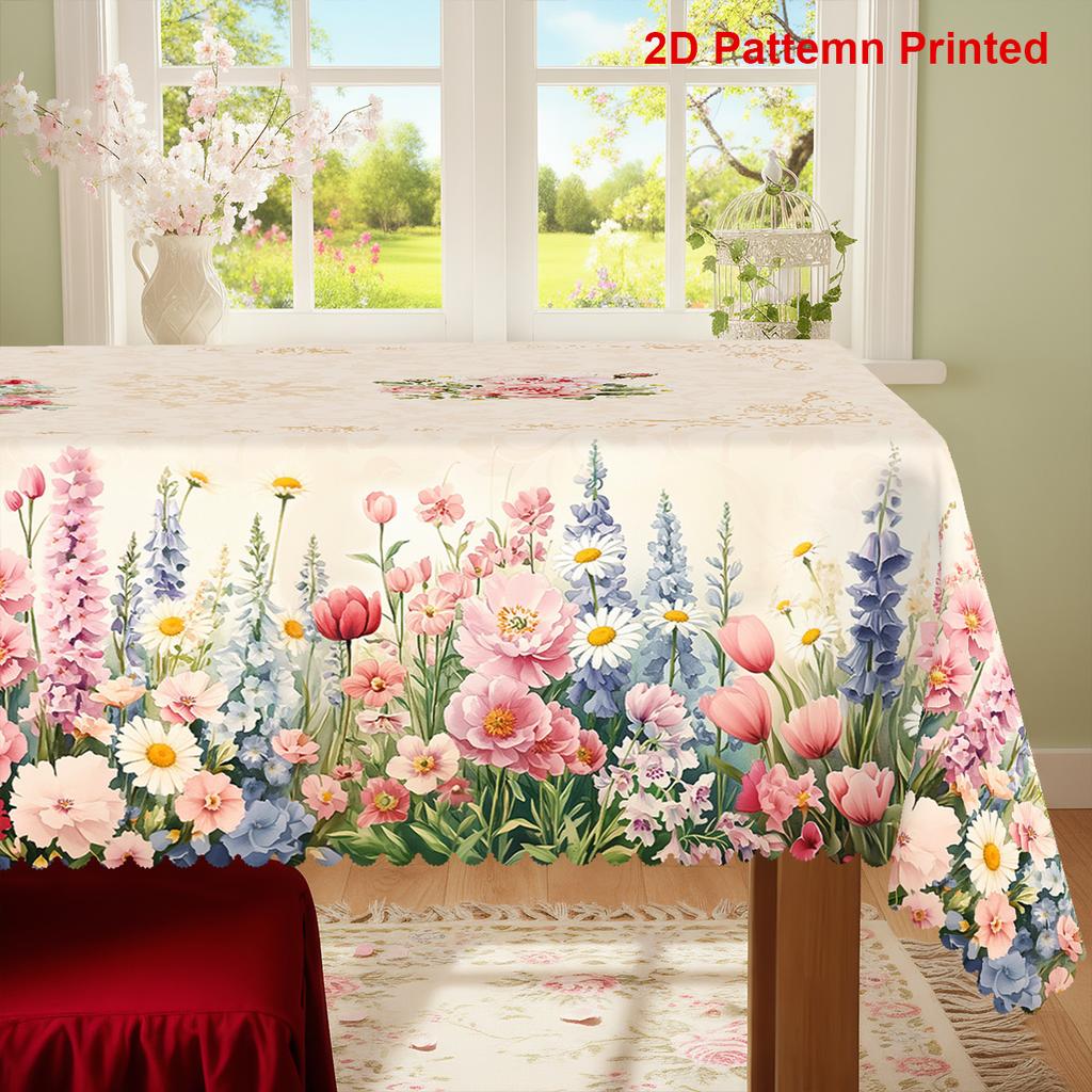Spring Tulip Daisy Rose Floral Printed Tablecloth Party Decor Summer Watercolor Flowers Kitchen Table Cloth Wedding Decorations