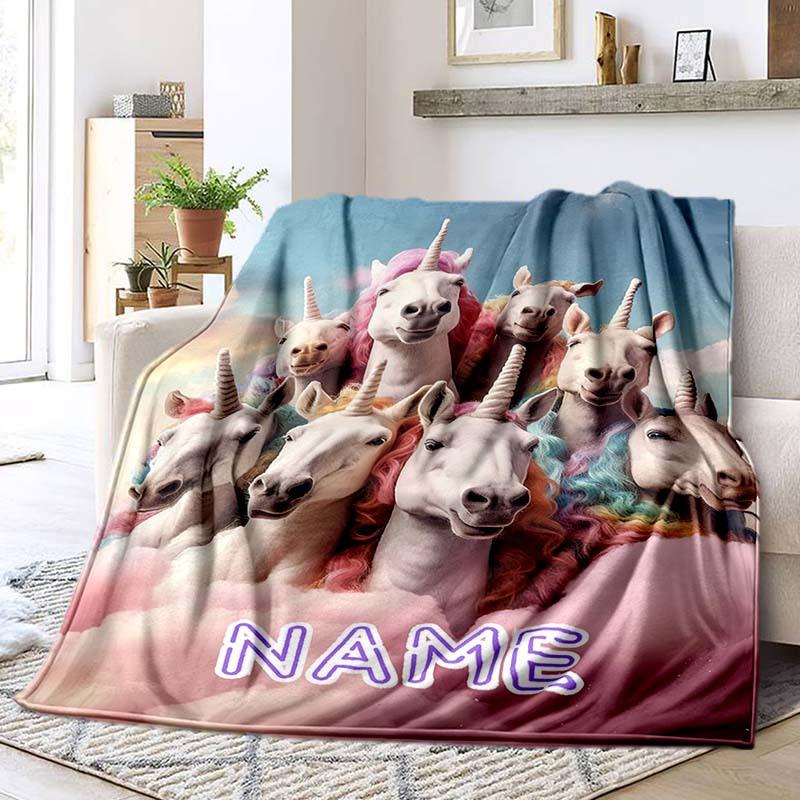 Funny Unicorn Customize Your Name Blanket Warm Comfortable Soft Blanket For Chair Office Sofa Bed Sofa Office Camping Suitable For Gifting Relatives