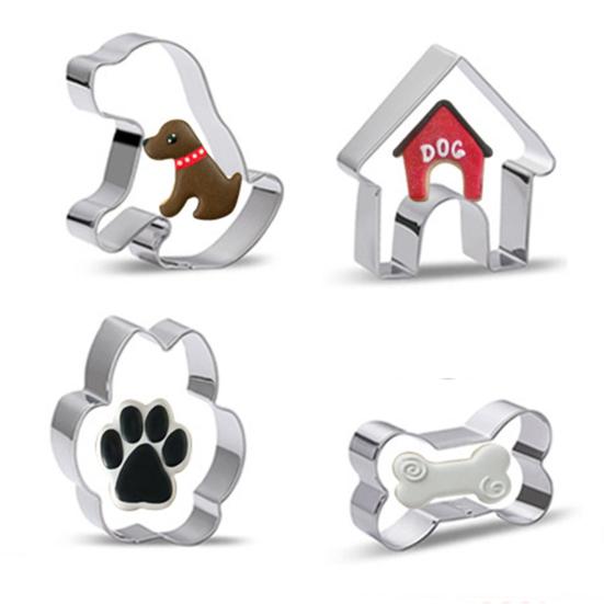 4Pcs/Set Cookie Cutter Dog House Paw Bone Shape Easy Release Food Grade Stainless Steel Press