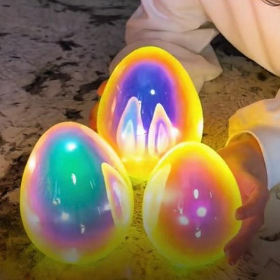 3Pcs Glowing Pearlescent Egg Decoration Battery Powered LED Light-up Egg Figurine Spring Easter Holiday Party Desktop Ornament