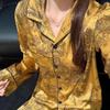 Luxury Women's Jungle Animal Print Ice Silk Pajamas - Spring/Autumn Long Sleeve Set