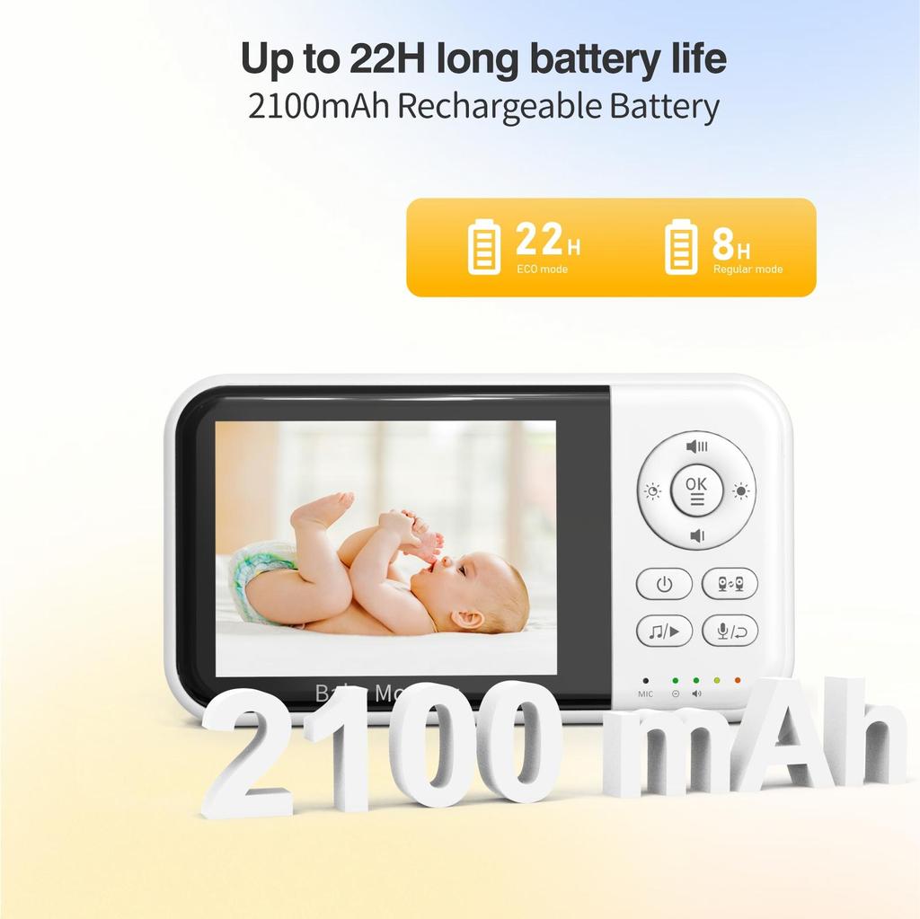 Беспроводная радионяня ночного видения ЖК-аудио-видео камера безопасности 2-сторонний разговор Таймер кормления Температура 2100 мАч Батарея Нет WIFI Камера для ухода за ребенком