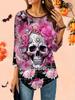 Women's Loose Round Neck Three Quarter Sleeve Tee 3D Halloween Pattern Ideal Halloween and Christmas Gift