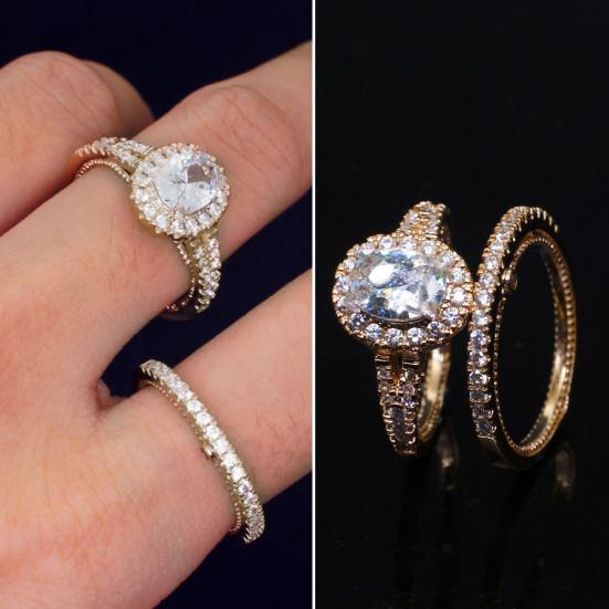 2 шт. женские кольца винтажные блестящие гальванические геометрические сверкающие украшения двухцветное гусиное яйцо искусственный драгоценный камень