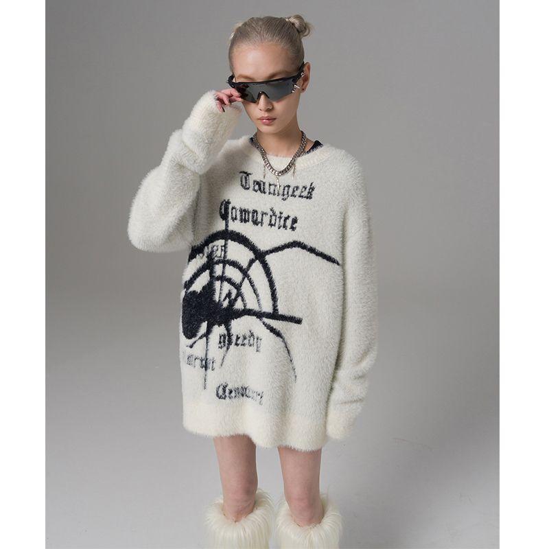 Белый свитер с пауком, женский уличный свитер Y2k, вязаный пуловер с графическим рисунком в стиле хип-хоп, гранж, готика, зимние топы Harajuku Fairycore