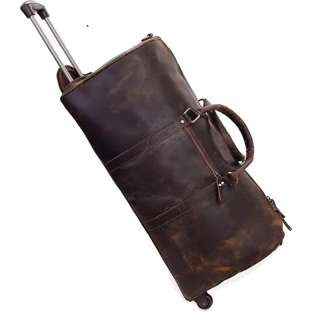 Кожаная дорожная сумка-тележка 24 дюйма для путешествий на выходные, ночная спортивная дорожная сумка