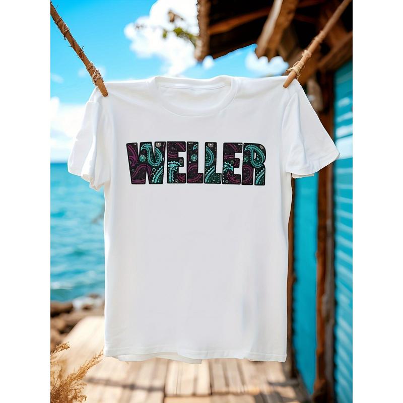 Men'S Paul Weller Graphic T-Shirt - Slim Fit Retro Streetwear Tee with Bold WELLER Text & Paisley Print, Lightweight Breathable Fabric