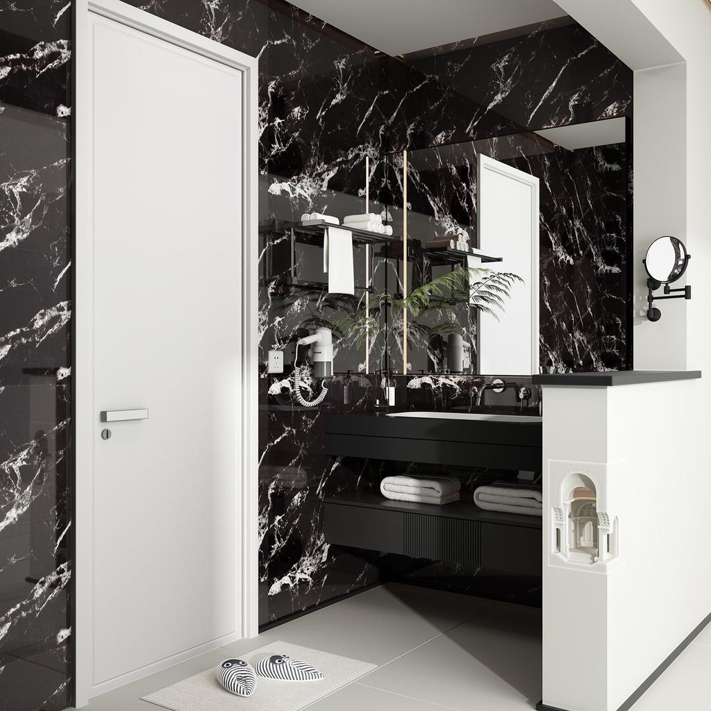 LVSHI Fake Tile Sticker Wallpaper Waterproof Marble Style Panel Removable Remake Sheet Stone Look Black Glossy Thick 30cm X 60cm Kitchen Washroom Tile