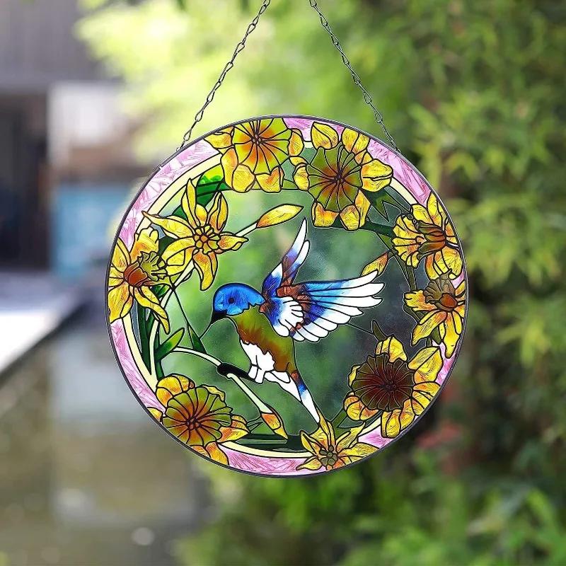 Stained Glass Suncatcher Cardinal Hummingbird Kingfisher Double Side Acrylic Panel Window Hanging Decor Ornament Bird Lover Gift