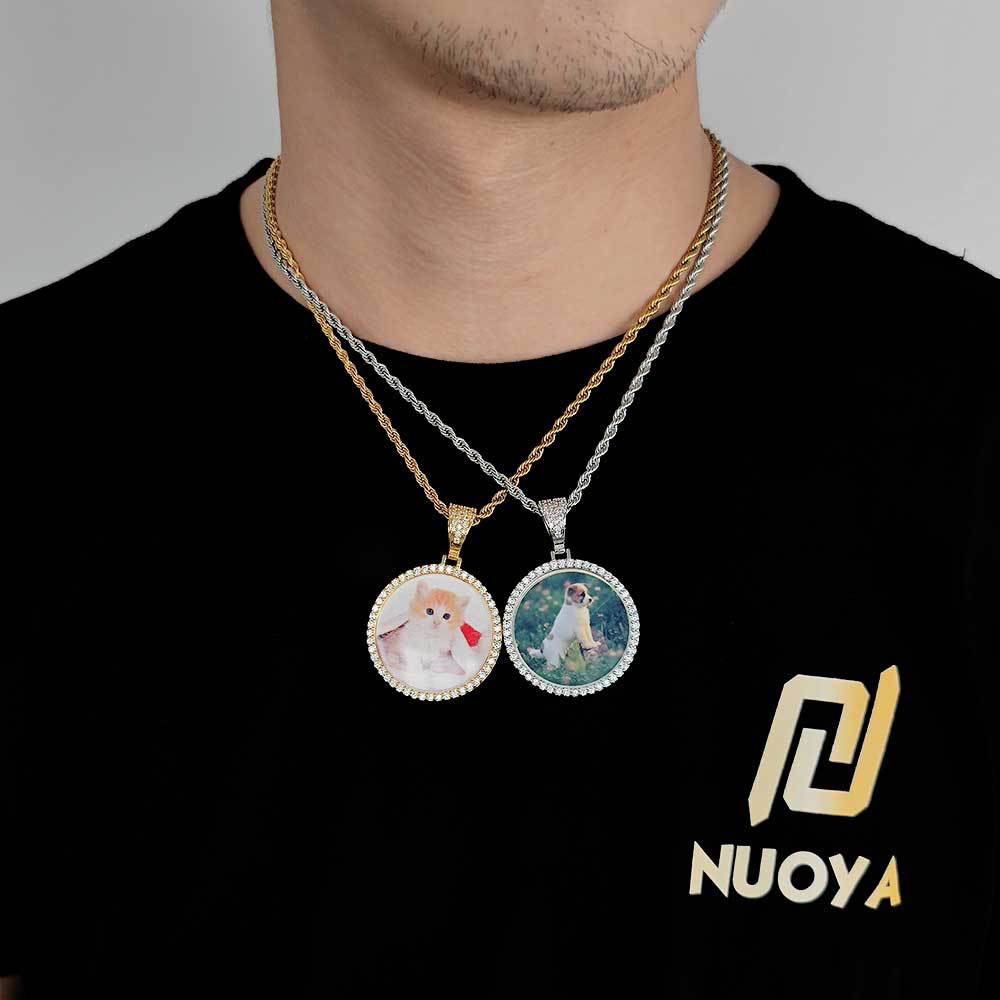 Hip-Hop Small Round Photo Pendant Trendy Brand DIY Creative Photo Frame Zircon Pendant Men's Necklace