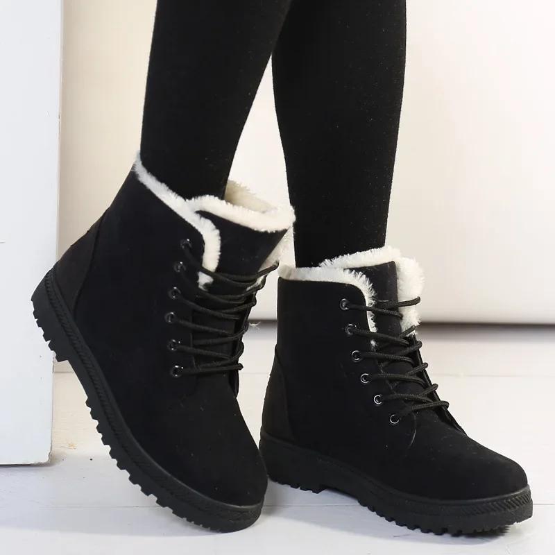 Fashion Women's Boots Winter Boots With Fur Low Heels Snow Boots Ankle Bota Feminina Platform Booties For Women Winter Shoes Heeled 2024