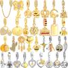 New S925 Silver Feather Castle Sun Tree Heart Family Golden Series Pendant DIY Beads Fit Original Charms Bracelet Jewelry