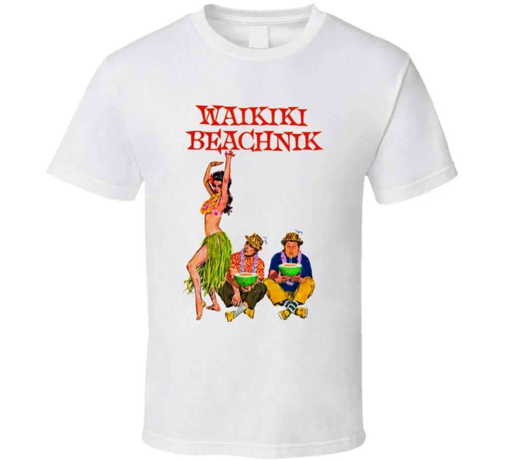 Пляжная футболка Waikiki Beatnik 60-х Ретро Винтажная футболка Тики Хула Гавайская