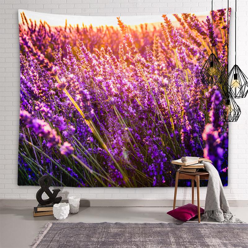 Sunset Flower Field View Tapestry Lotus Lavender Rose Flower Wall Art Tapestry Bedroom Dorm Room Aesthetics Home Decor