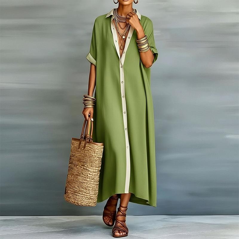 2026 women's spring new, Amazon cross-border Europe and the United States, fashionable and casual loose button solid color dress