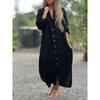 Women's Plus Size Maxi Dress Lapel V-Neck Long Sleeve Dress Casual Solid Color Single-Breasted Long Dress