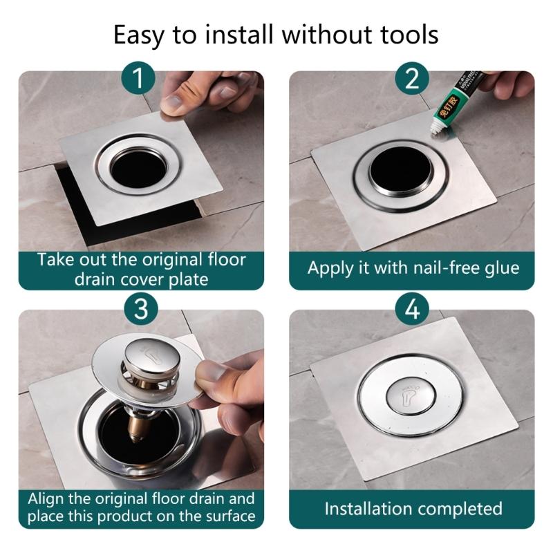 Foot Floor Drain Strainer Bounce Type Square Shower Drain Hair Catcher Strainer for Bathroom Shower Easy to Use