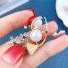 1PC Cute Rhinestone Skiing Snowflake Broom Christmas Snowman Brooches Shining Exquisite