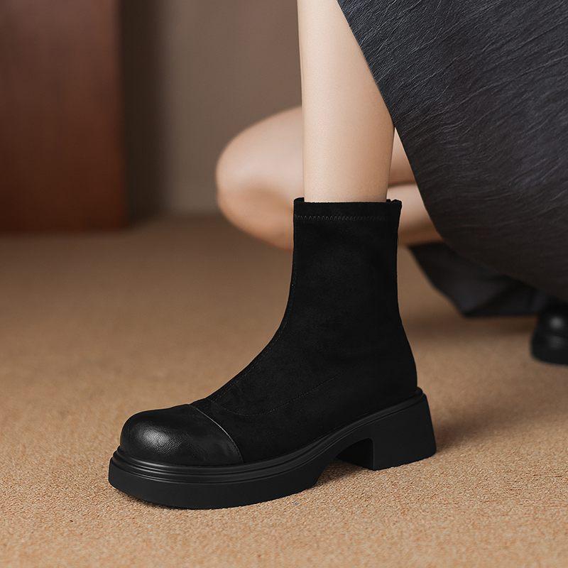 Krazing Pot Microfiber Autumn Winter Shoes Platform Super Size Motorcycle Boots Square Toe Keep Warm Zipper Size 44 Ankle Boots