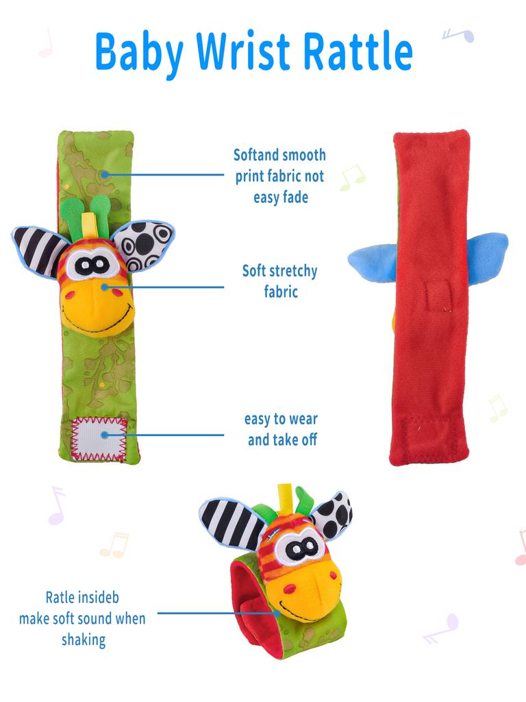 TYRY.HU 4 шт. Детская игрушка 0-12 месяцев Детские погремушки Игрушки Носки-животные Наручный ремешок + Погремушка Детские носки для ног Наручный ремешок-насекомое Детские носки