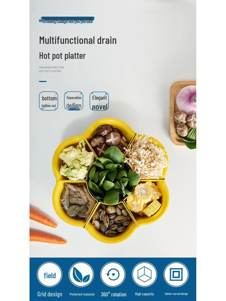 Multi-Functional Rotating Flower-Shaped Hot Pot and Vegetable Drain Basket