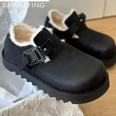 Женские зимние ботильоны на плоской подошве, короткие, плюшевые, с пряжкой, повседневные, хлопковые, трендовые, зимние, дизайнерские, теплые, удобные, для ходьбы, Botas De Mujer