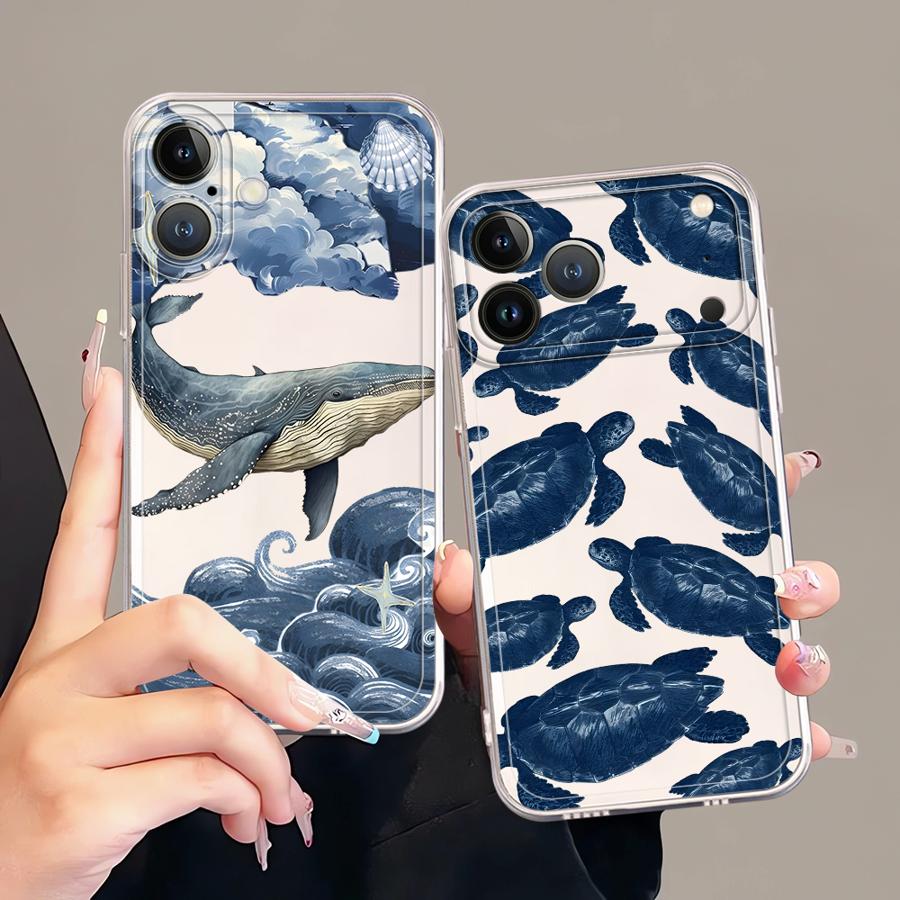 Мягкий чехол для телефона для iPhone 17 Pro Max 14 Plus 16 11 XR Air 7 8 12 Mini 15 XS Max 13 Pro Морские животные