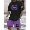 Men's Summer Two-piece Set No. 23 Letter Printed T-shirt Casual Short-sleeved Color-matching Shorts Men's Summer Clothing
